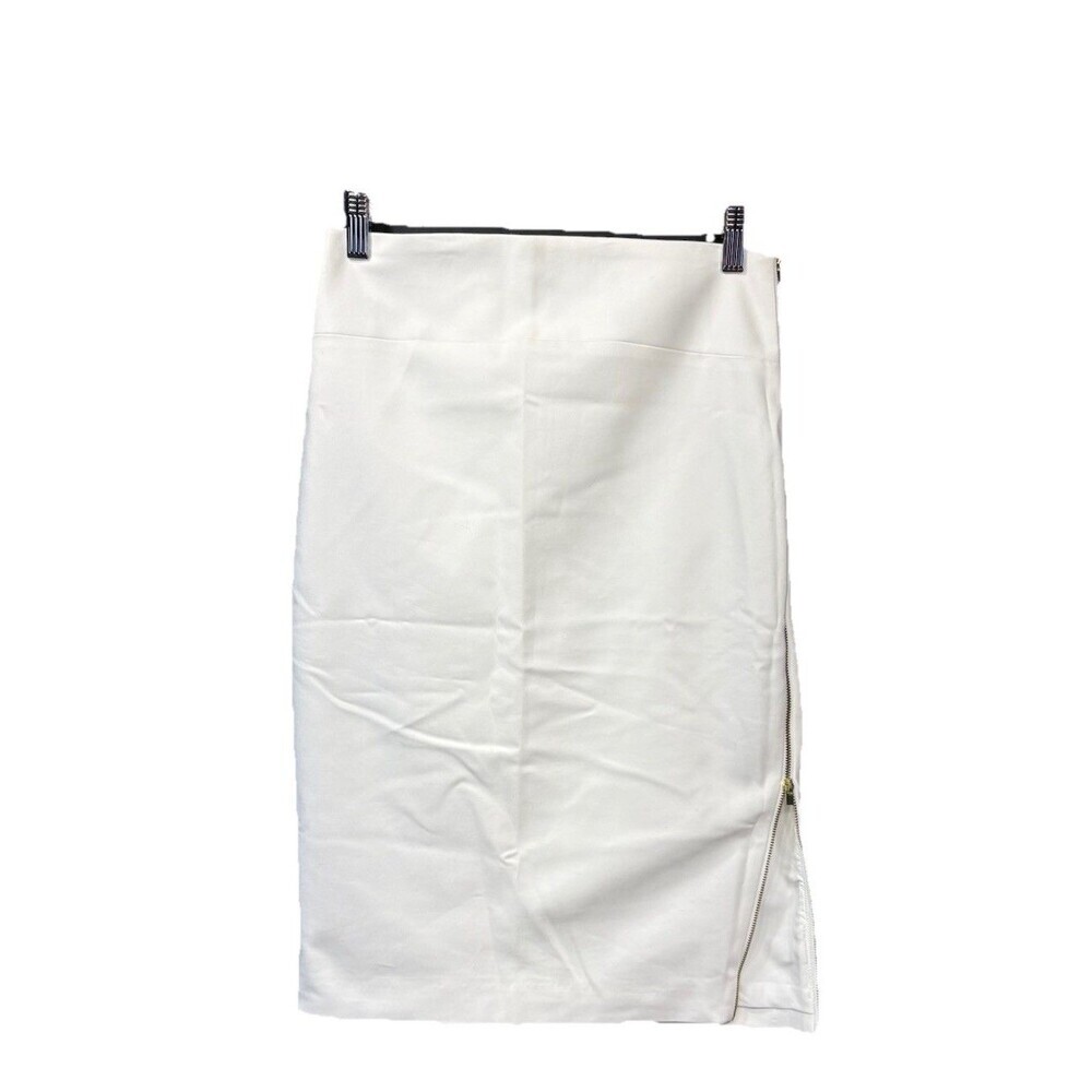 Express Design Studio White Lined Skirt Sz 4 Gold Exposed Side Zip Pencil NEW
